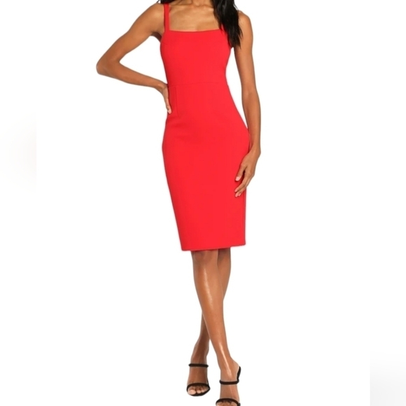 LULUS Guessing Game Red Bodycon Midi Dress NWT Valentine's - Picture 1 of 7